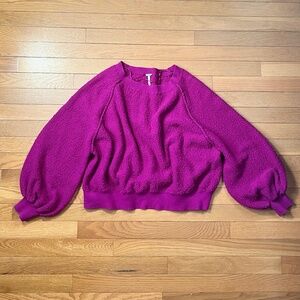 Free People Pink 'Found My Friend' Textured Balloon Sleeve Pullover Size S